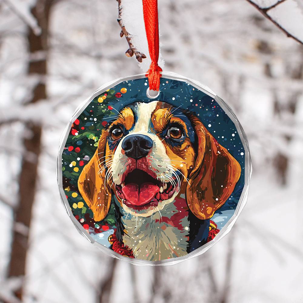 Beautiful Angus Beagle Dog Christmas Night Design 2 Glass Ornament
