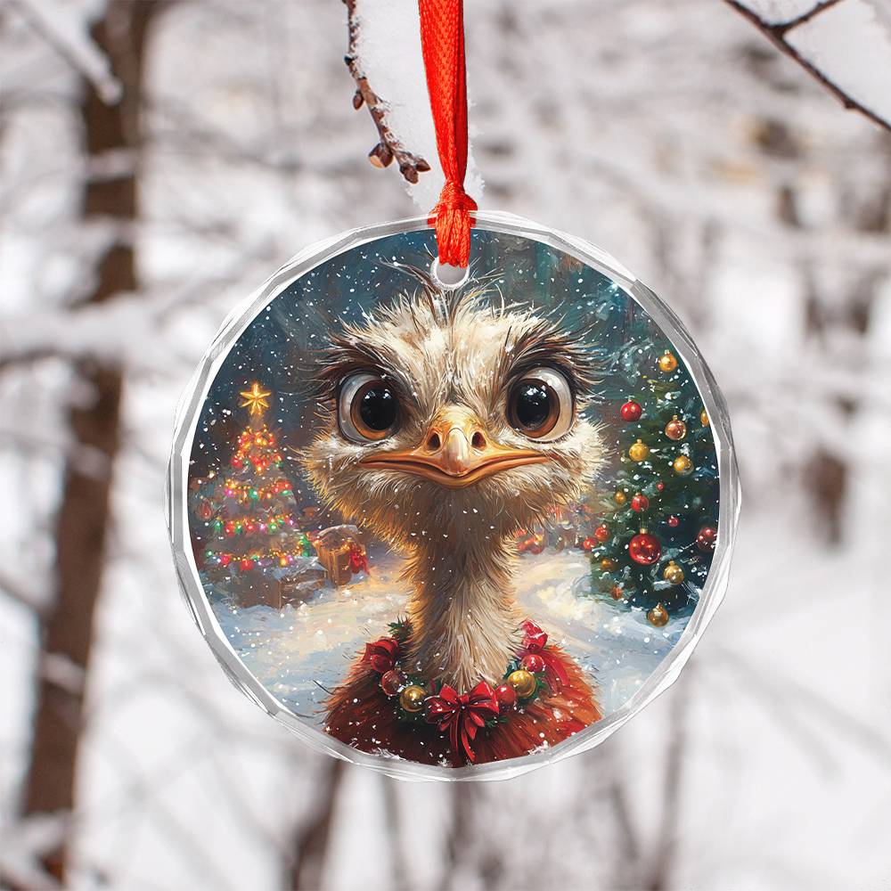 Beautiful Ostrich Christmas Night Design 3 Glass Ornament