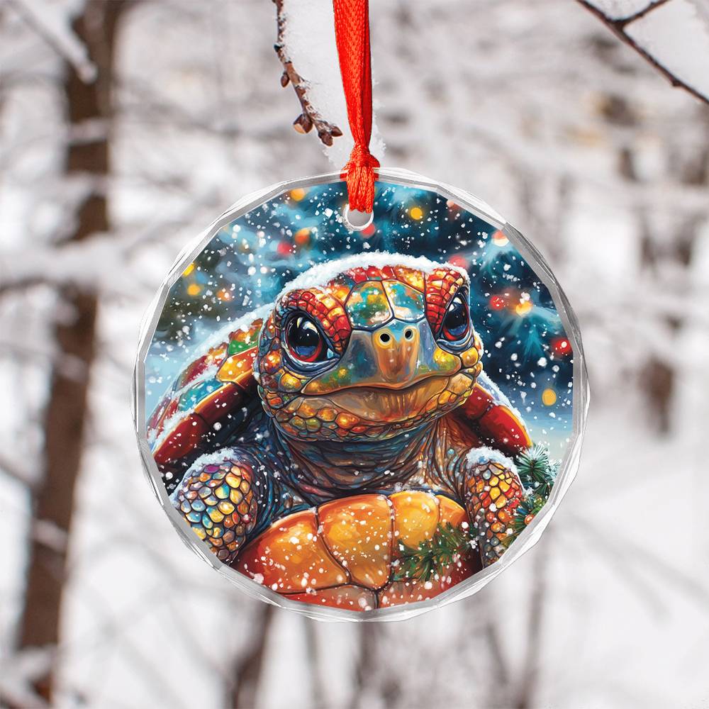 Beautiful Tortoise Christmas Night Design 2 Glass Ornament