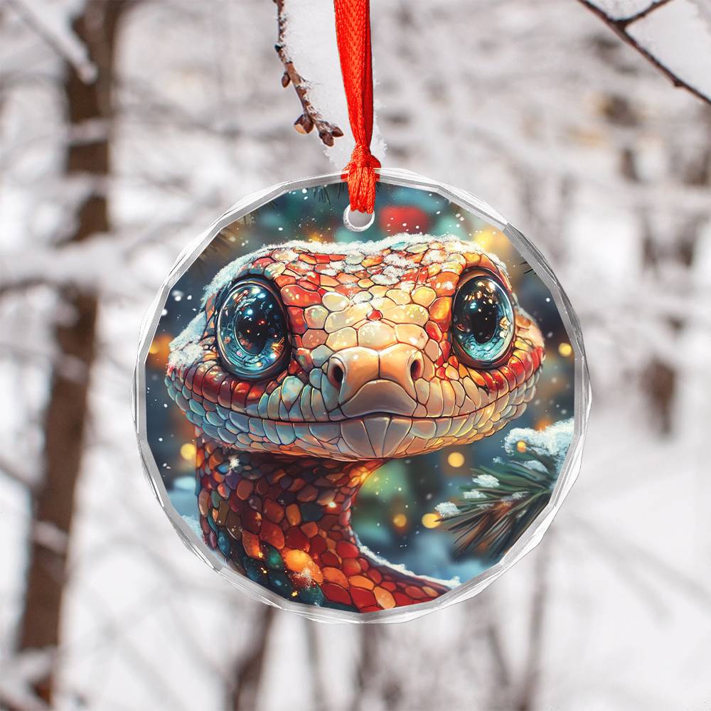 Beautiful Angus Snake Christmas Night Design 2 Glass Ornament