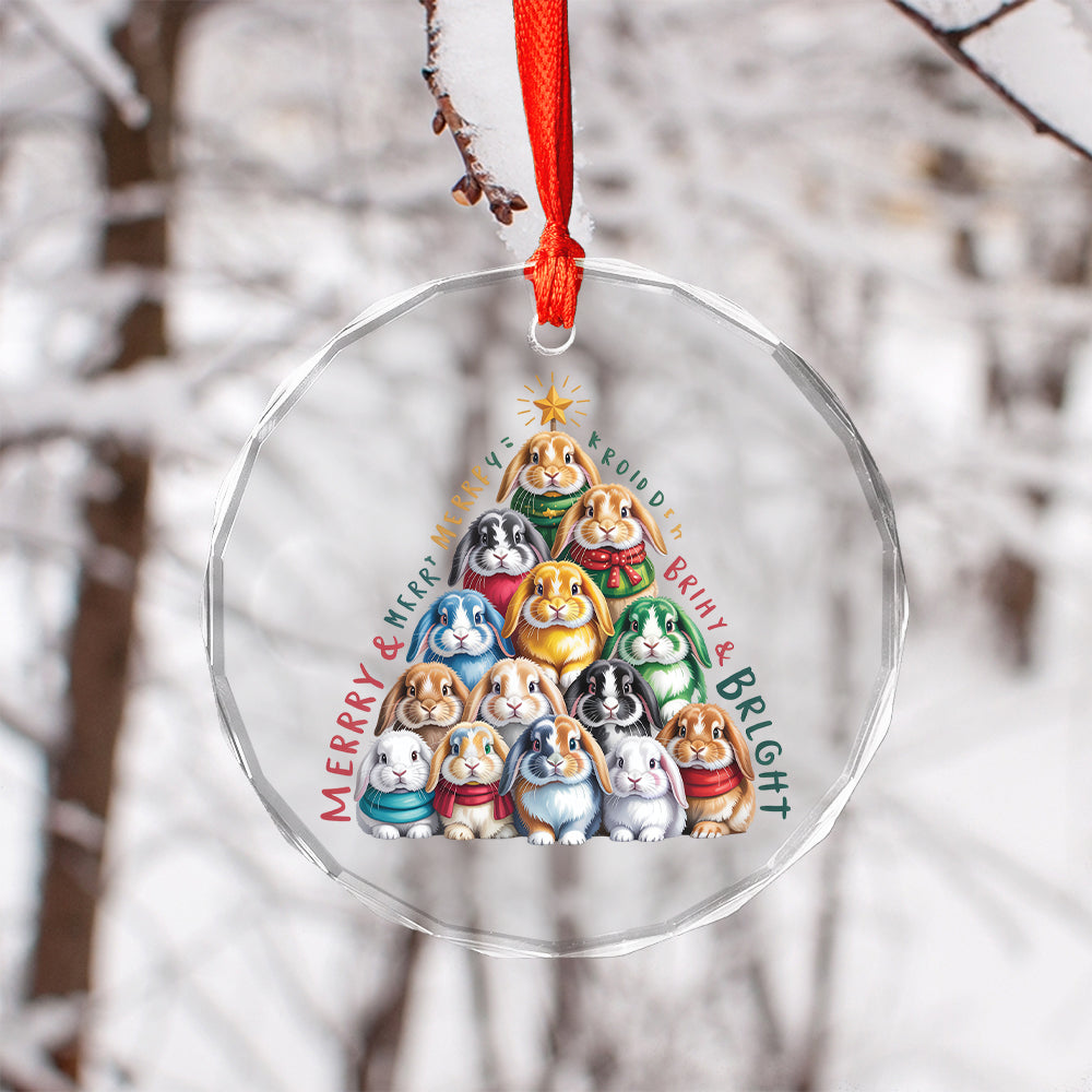 Bunny Xmas Glass Ornament
