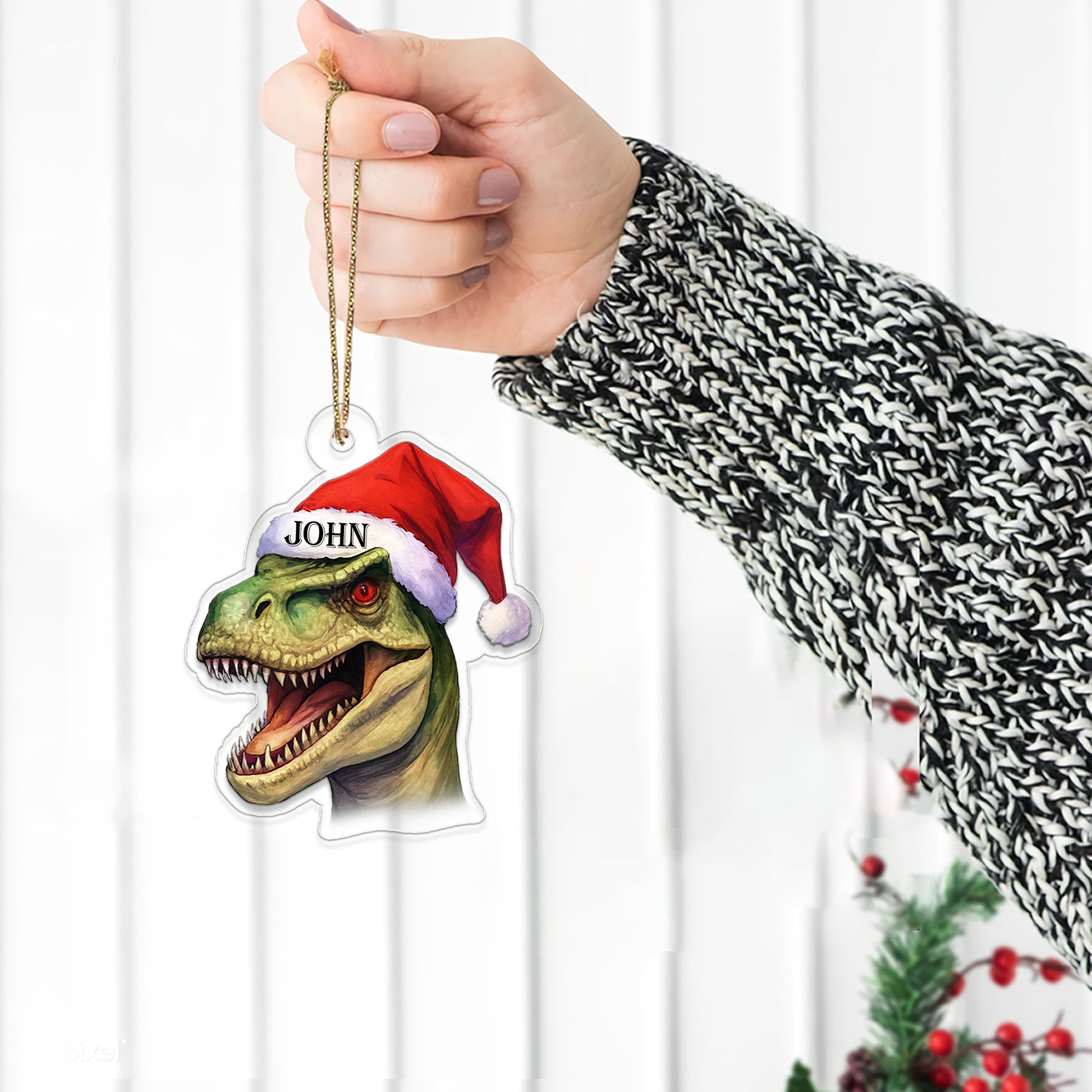 Custom Name Dinosaur Santa Xmas