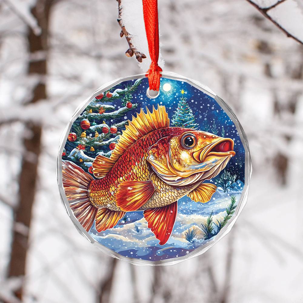 Beautiful Angus Bass fish Christmas Night Design 1 Glass Ornament