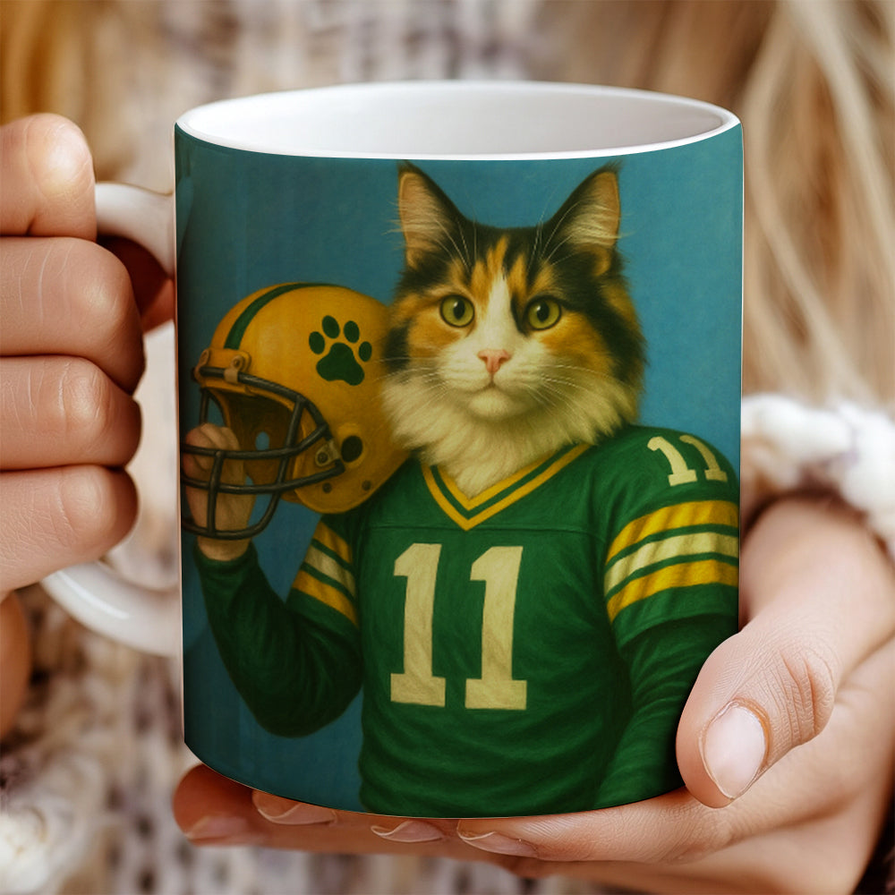 Custom Cat Photo Football Player Mug