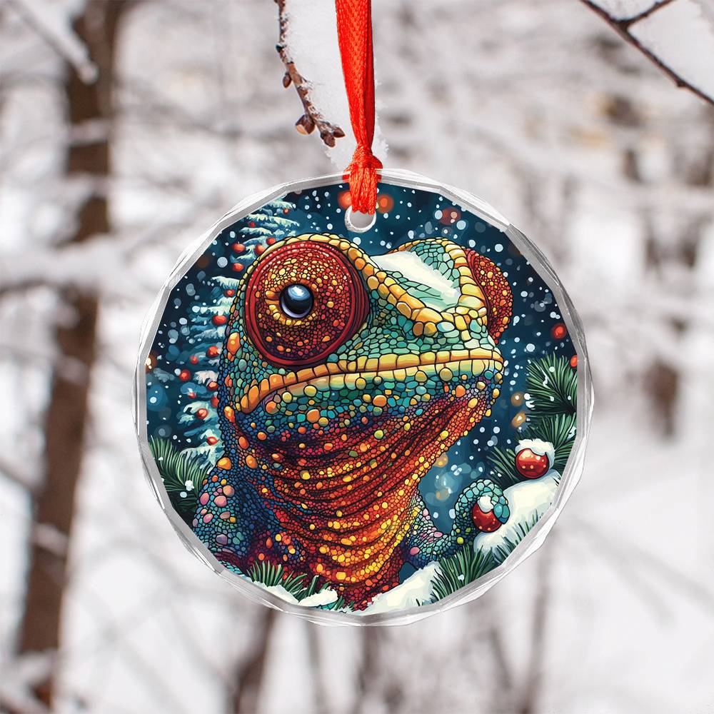 Beautiful Angus Chameleon Christmas Night Design 4 Glass Ornament