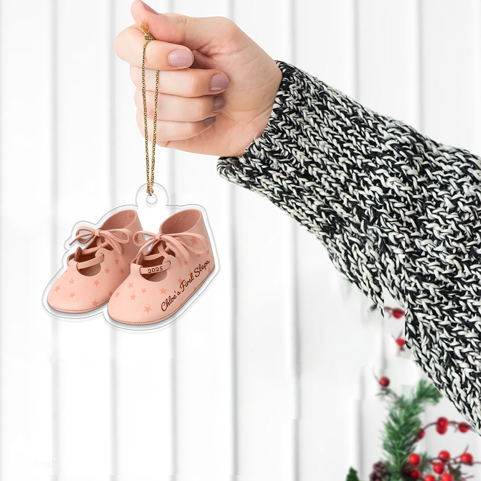 Baby First Steps First Christmas Personalized Flat Acrylic Ornament
