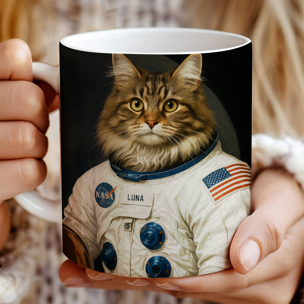 Custom Photo Cat Astronaut Mug _ Gift For Cat Lovers