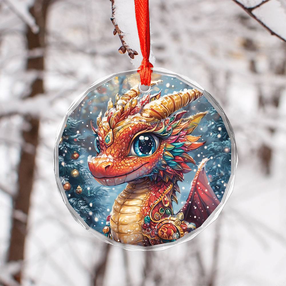 Beautiful Angus Dragon Christmas Night Design 3 Glass Ornament