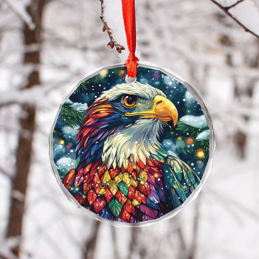 Beautiful Eagle Christmas Night Design 2 Glass Ornament
