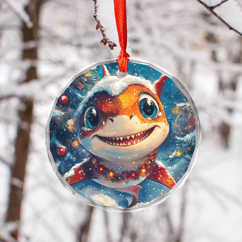 Beautiful Angus Shark Christmas Night Design 2 Glass Ornament