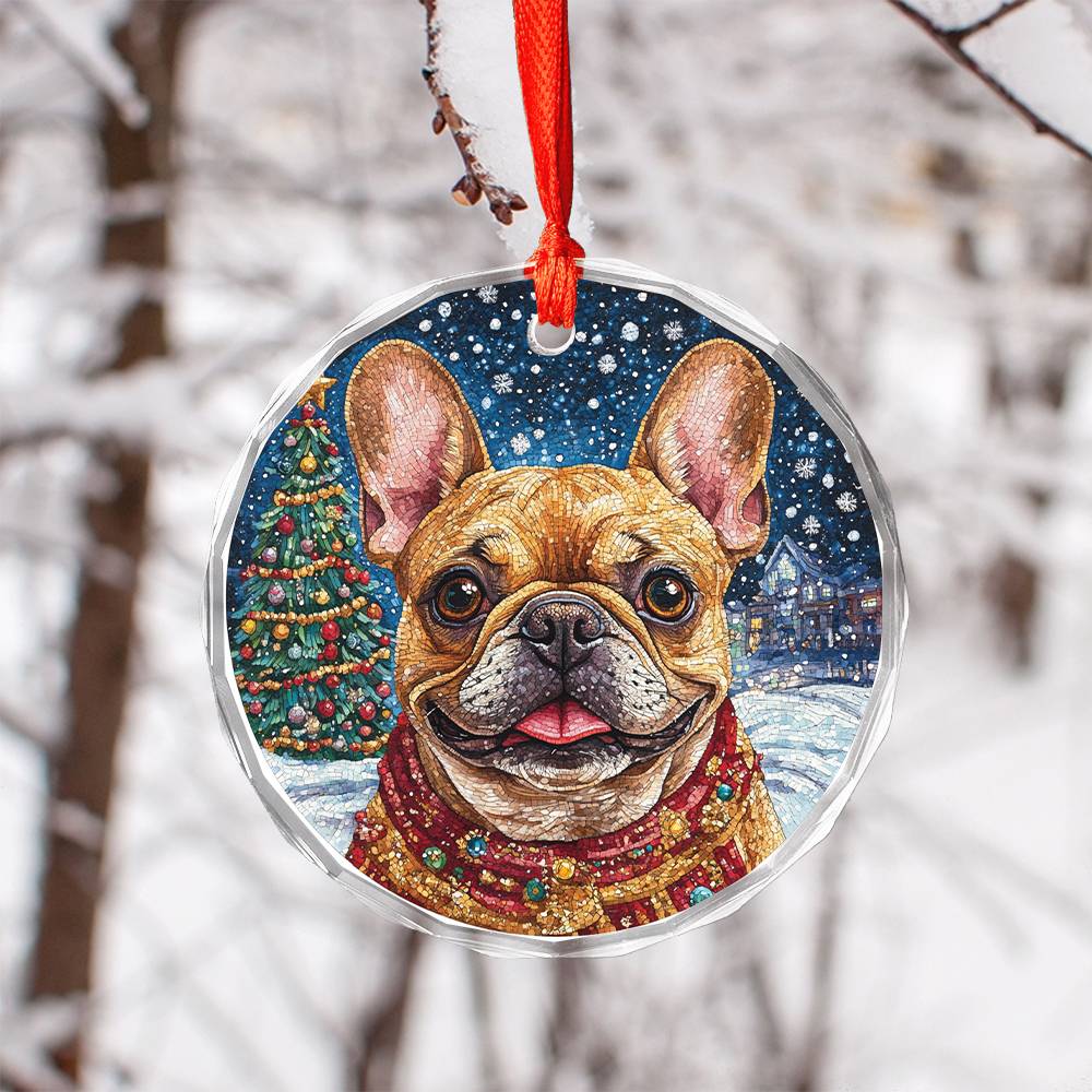 Beautiful Angus Bulldog Christmas Night Design 2 Glass Ornament