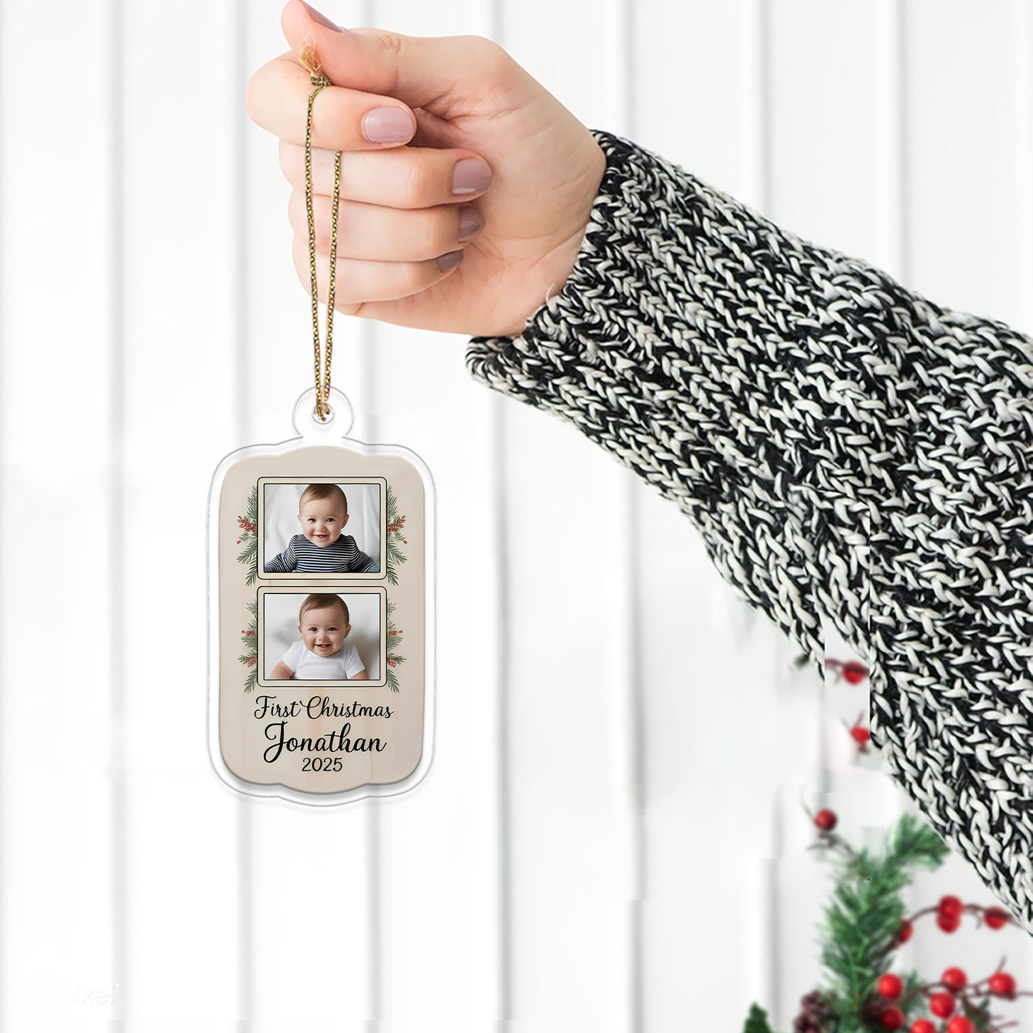 Custom Photo Baby Christmas Ornament, Personalized Newborn Gift, Baby Room Decor, Baby First Christmas Gift