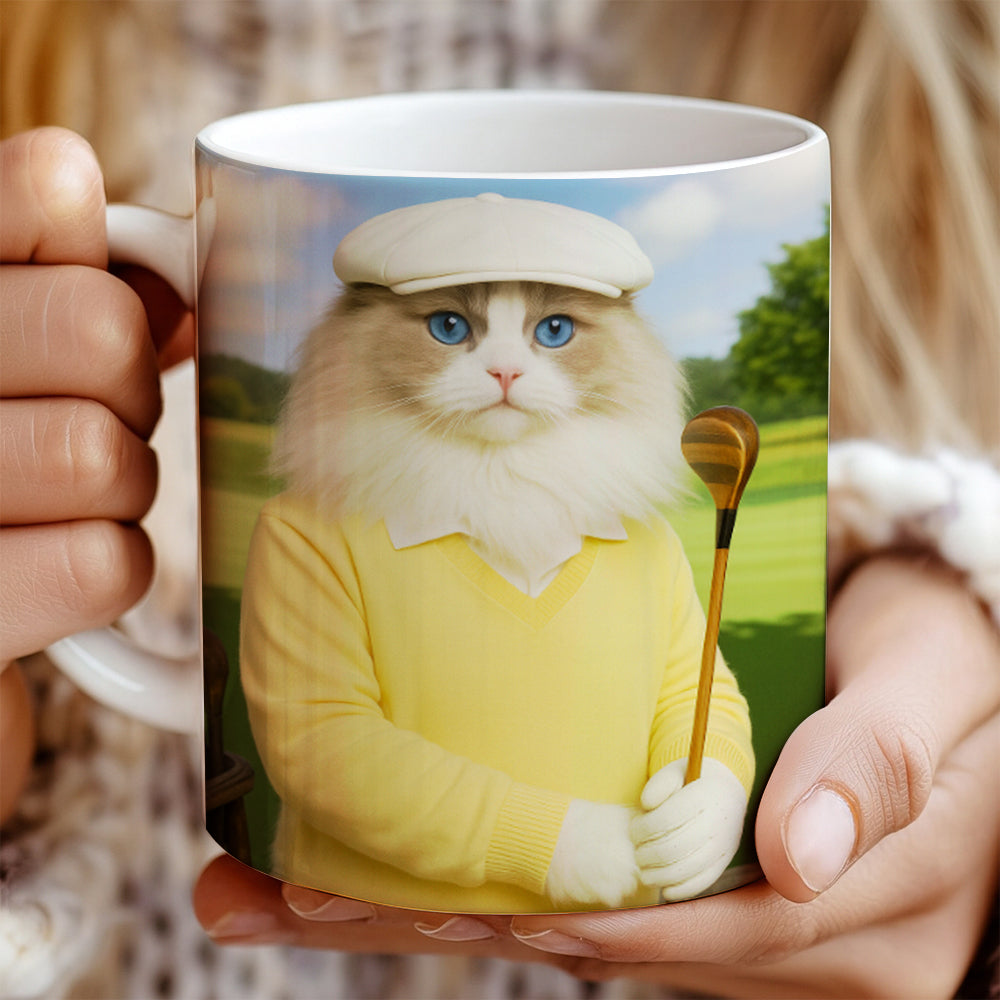 Custom Photo Golfer Cat Mug Gift For Cat Lovers