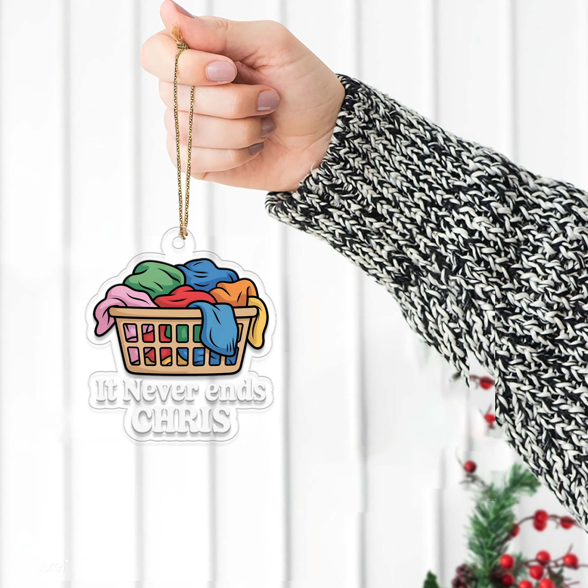 Personalized The Laundry Basket Never Ends Ornament, Christmas Decor, Custom Washing Ornament, Laundry Christmas Keepsake