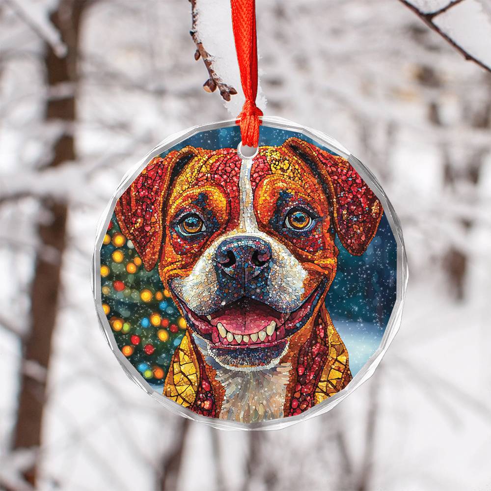Beautiful Angus Boxer Dog Christmas Night Design 1 Glass Ornament