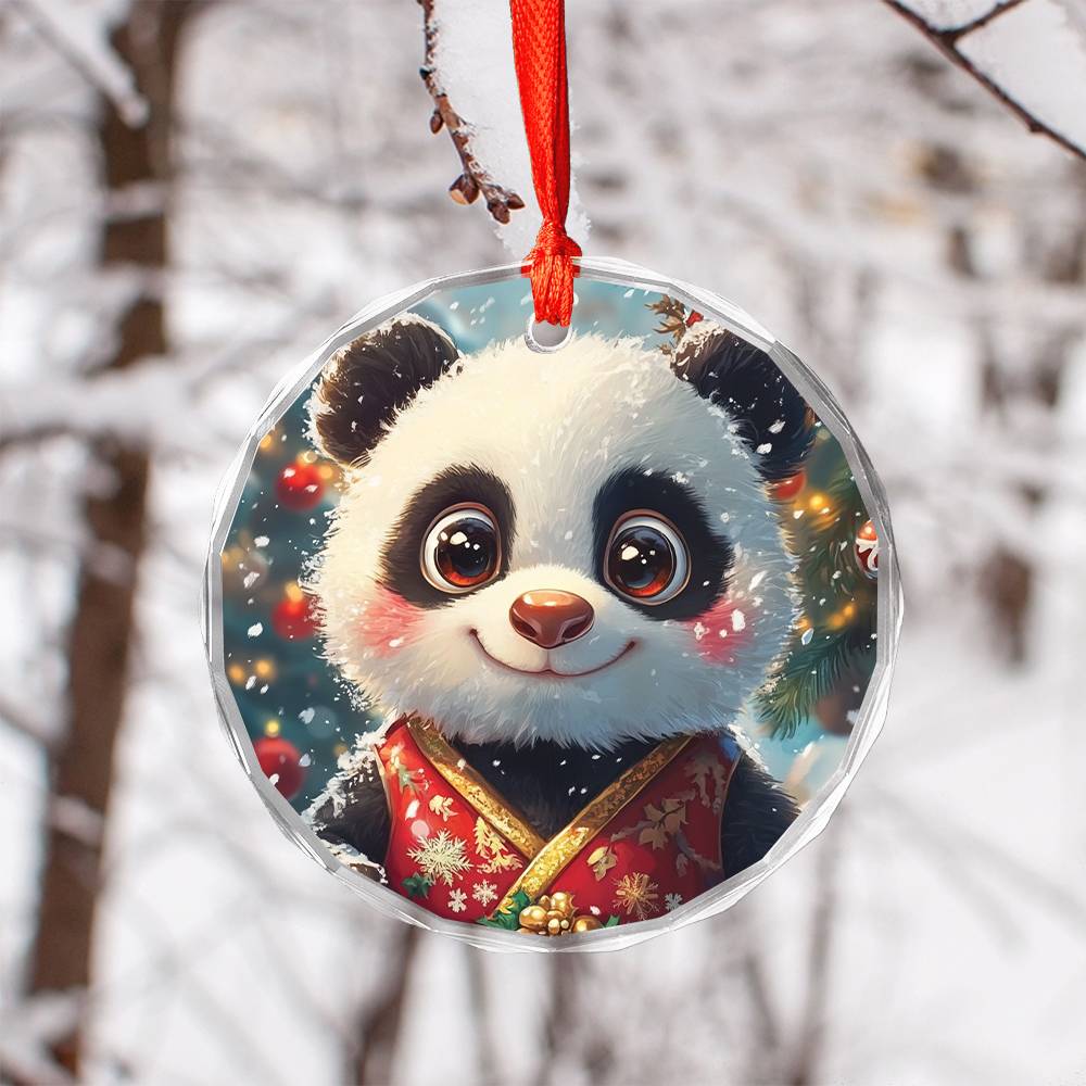 Beautiful Angus Panda Christmas Night Design 4 Glass Ornament