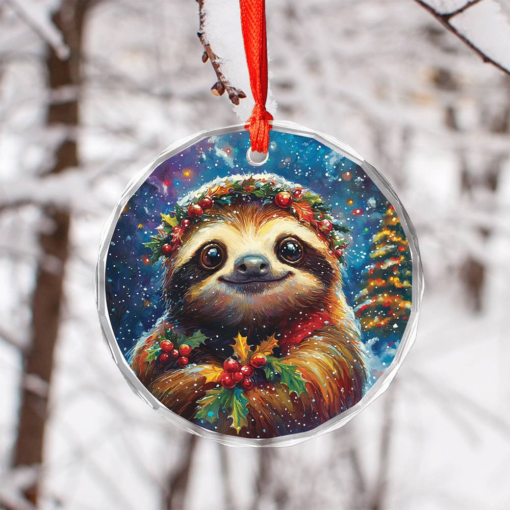 Beautiful Angus Sloth Christmas Night Design 1 Glass Ornament