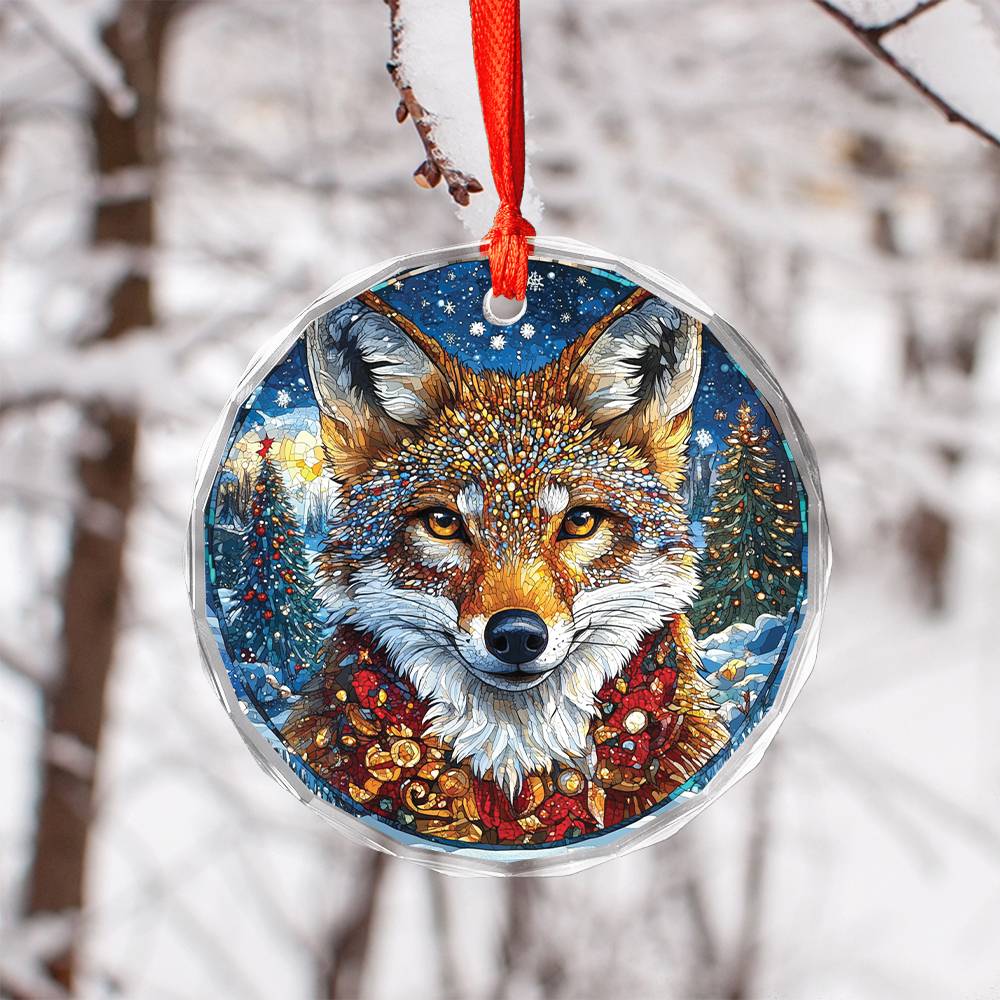 Beautiful Angus Coyote Christmas Night Design 3 Glass Ornament