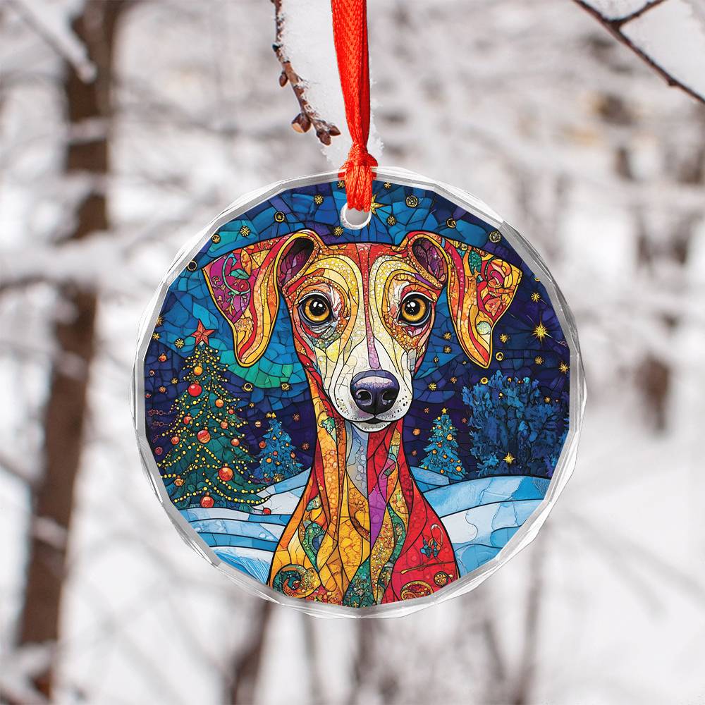 Beautiful Whippet Dog Christmas Night Design 2 Glass Ornament