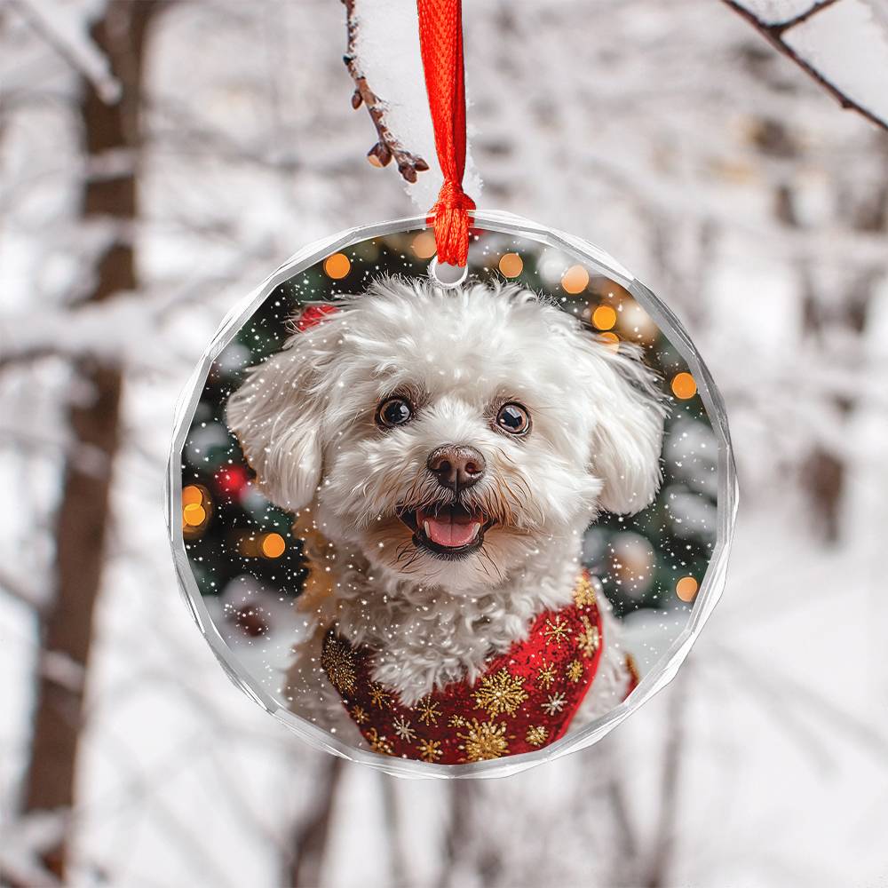 Beautiful Bichon Frise Dog Christmas Night Design 4 Glass Ornament