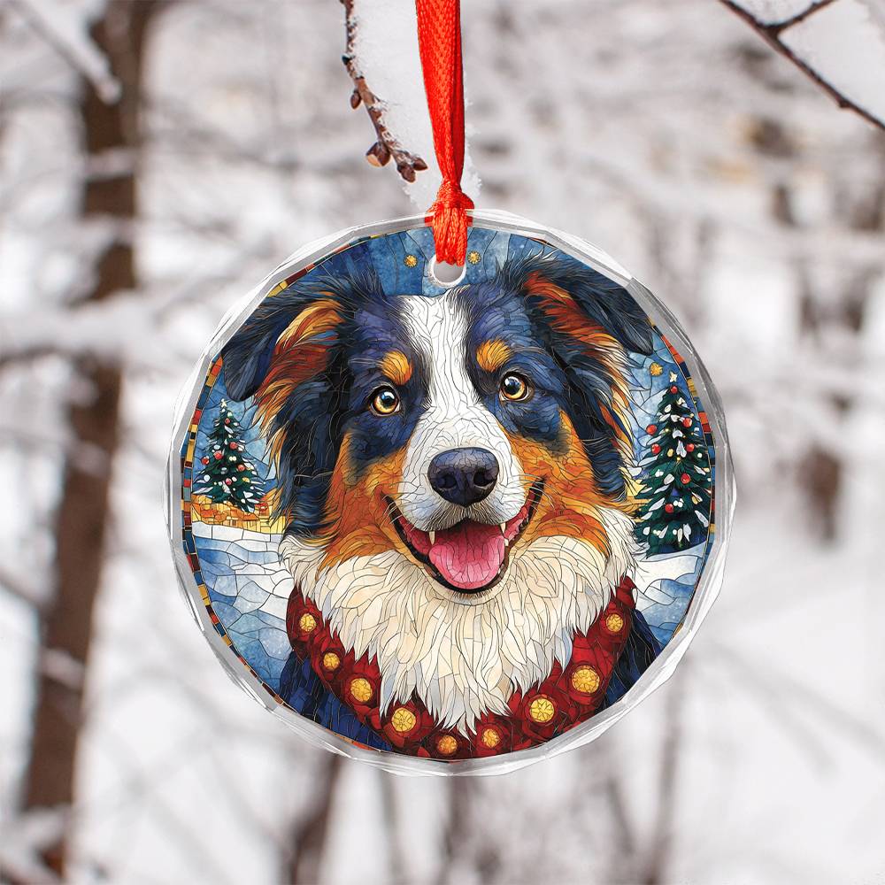 Beautiful Border Collie Dog Christmas Night Design 2 Glass Ornament