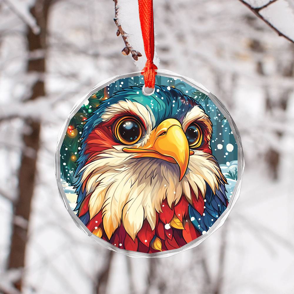 Beautiful Eagle Christmas Night Design 1 Glass Ornament
