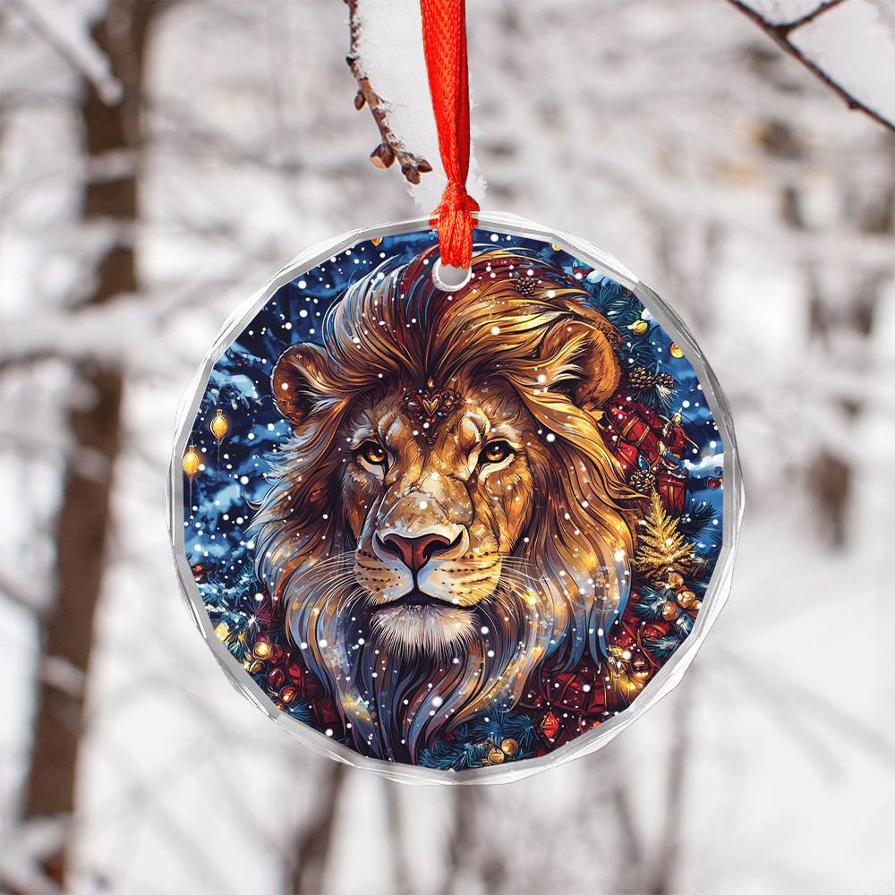 Beautiful Lion Christmas Night Design 3 Glass Ornament