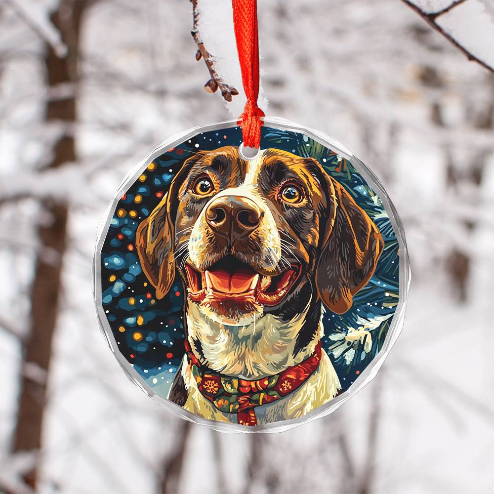 Beautiful Angus German Shorthaired Pointer Dog Christmas Night Design 1 Glass Ornament