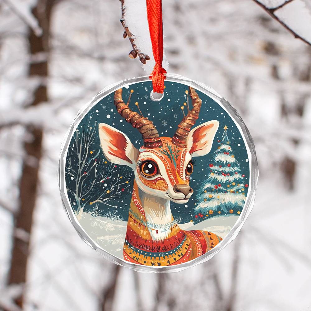 Beautiful Antelope Christmas Night Design 4 Glass Ornament