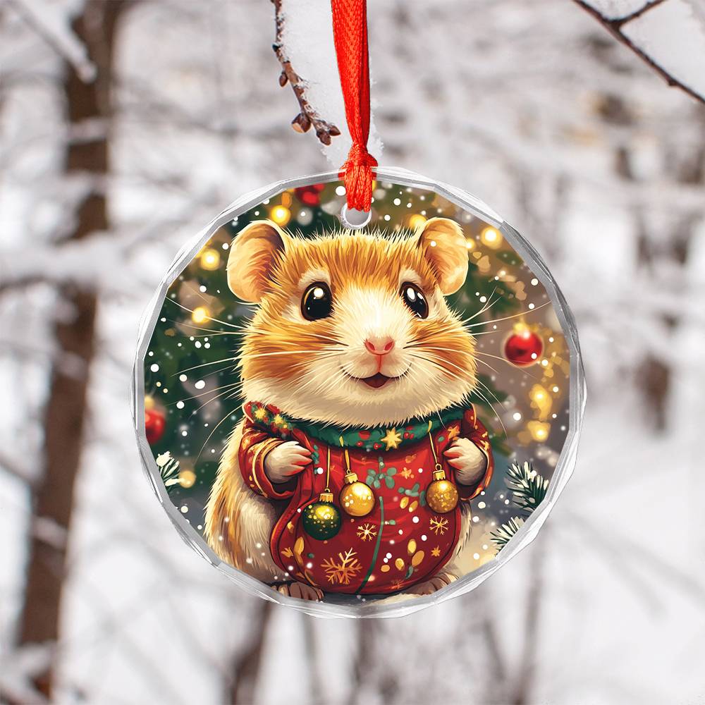 Beautiful Hamster Christmas Night Design 1 Glass Ornament