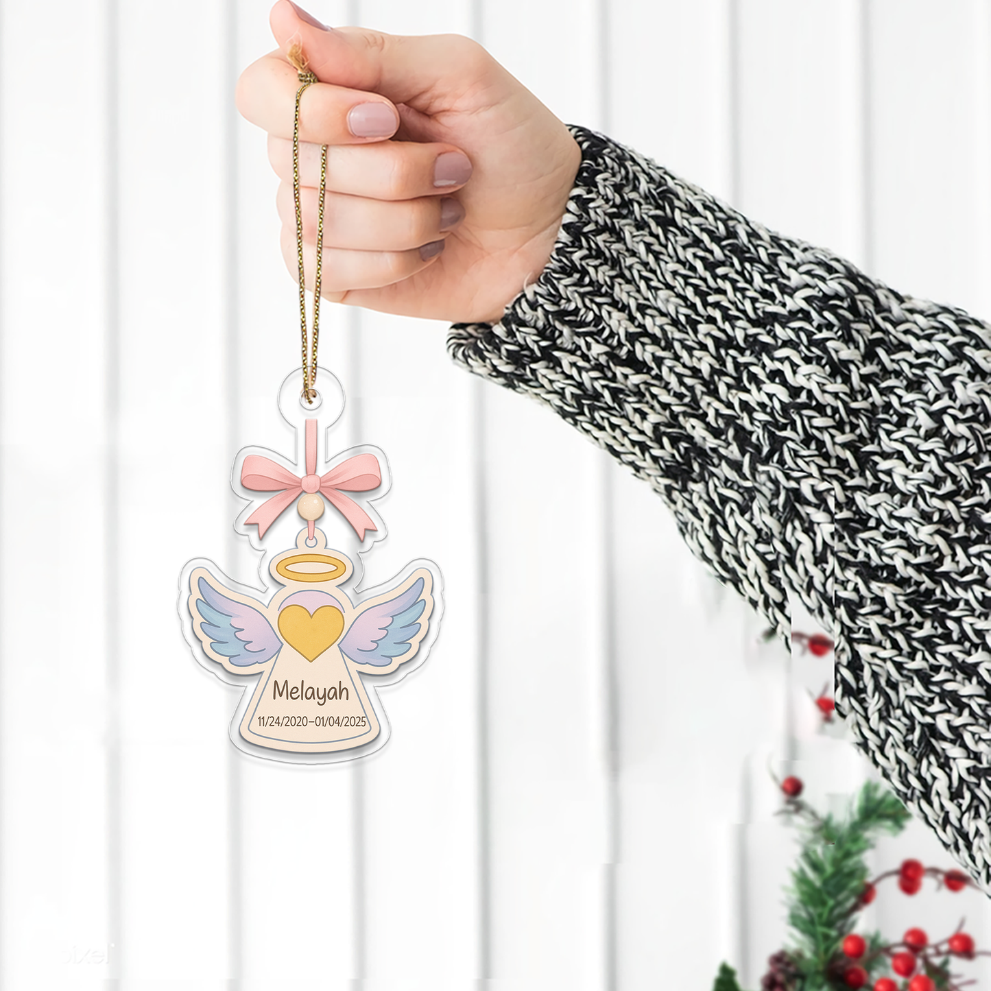 Personalized Angel Wing Ornament, Custom Name Christmas Ornament, Baptism Gift, Memorial Ornament, Christmas Home Decor, Xmas Gift