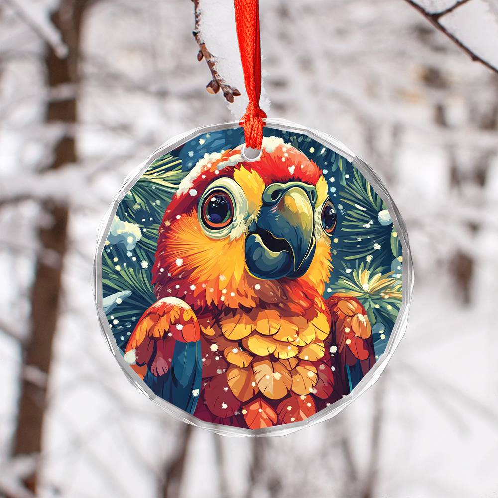 Beautiful Parrot Christmas Night Design 1 Glass Ornament