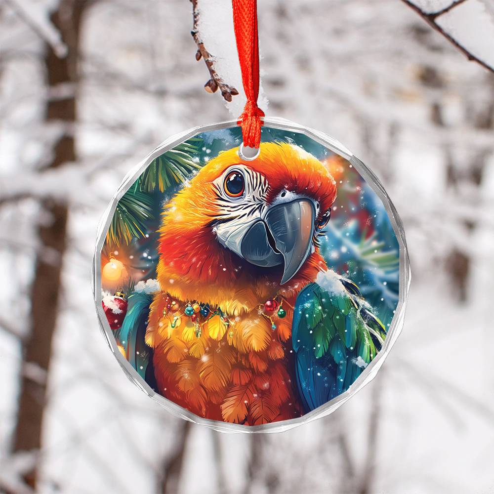 Beautiful Parrot Christmas Night Design 2 Glass Ornament