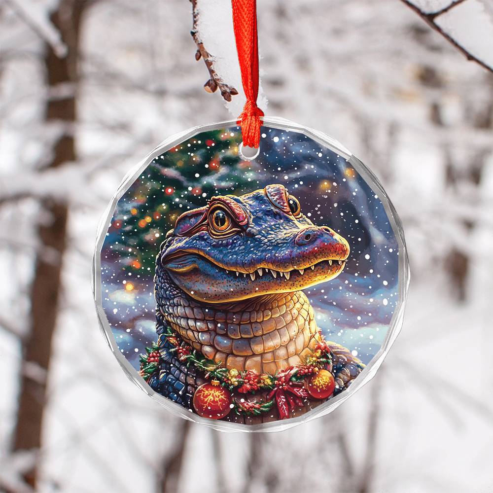 Beautiful Angus Alligator Christmas Night Design 1 Glass Ornament