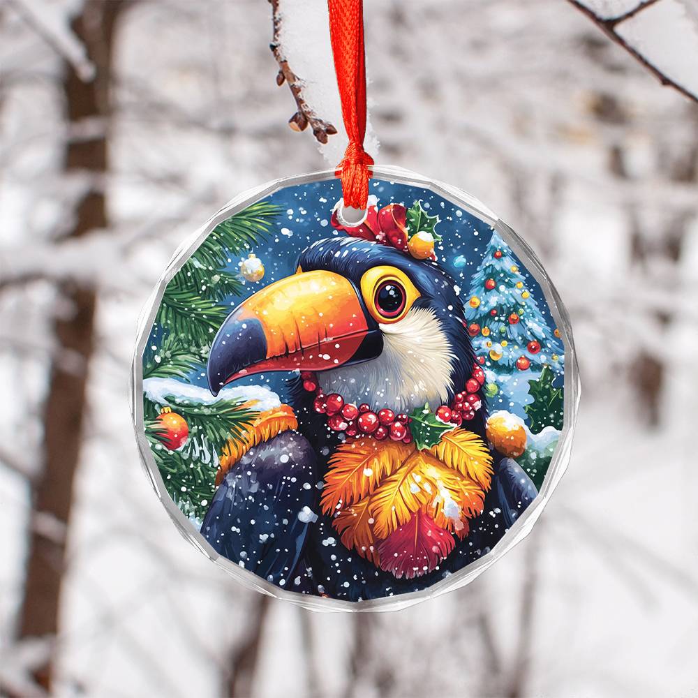 Beautiful Toucan Christmas Night Design 2 Glass Ornament