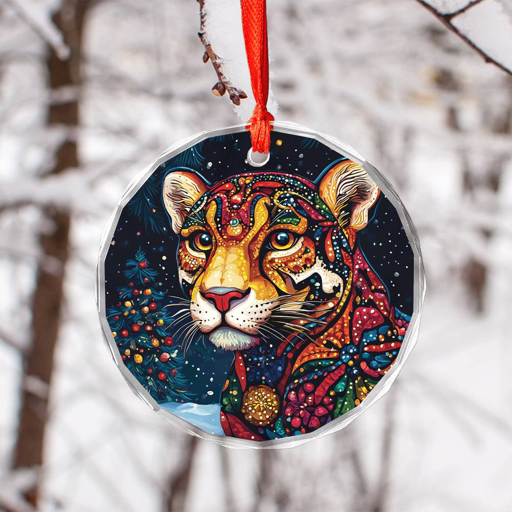 Beautiful Jaguar Christmas Night Design 1 Glass Ornament