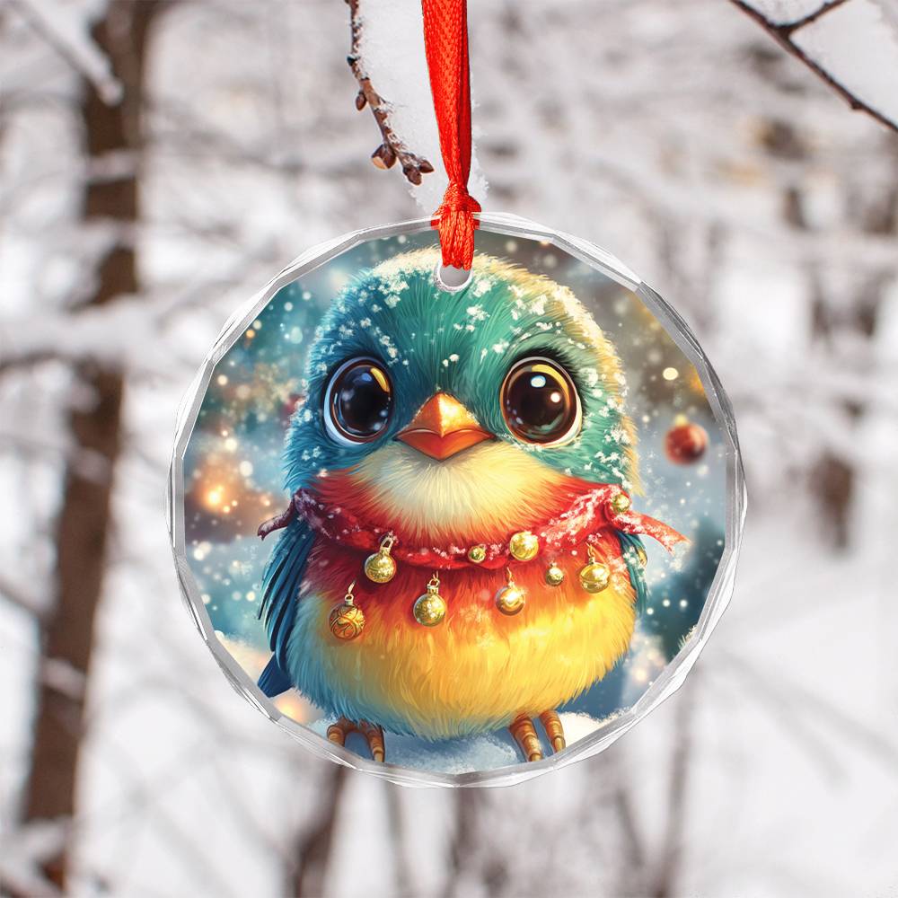 Beautiful Songbird Christmas Night Design 3 Glass Ornament