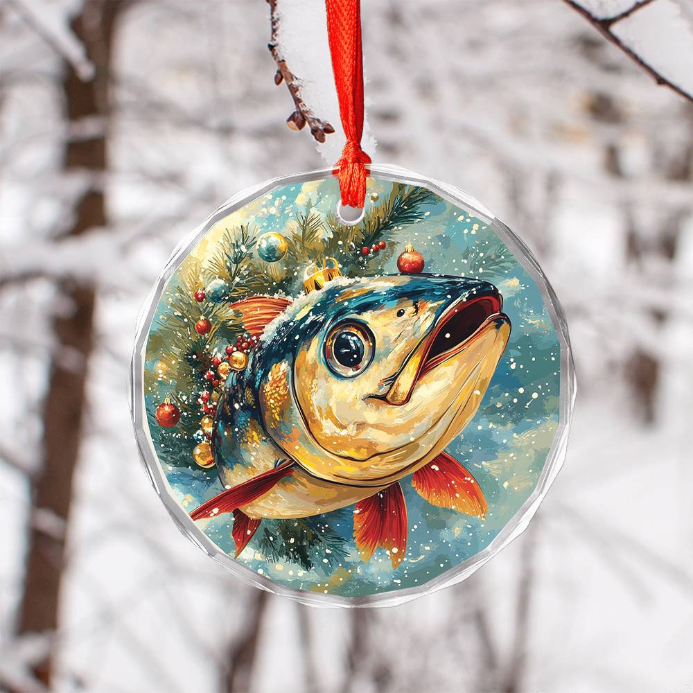 Beautiful Angus Tuna Fish Christmas Night Design 2 Glass Ornament