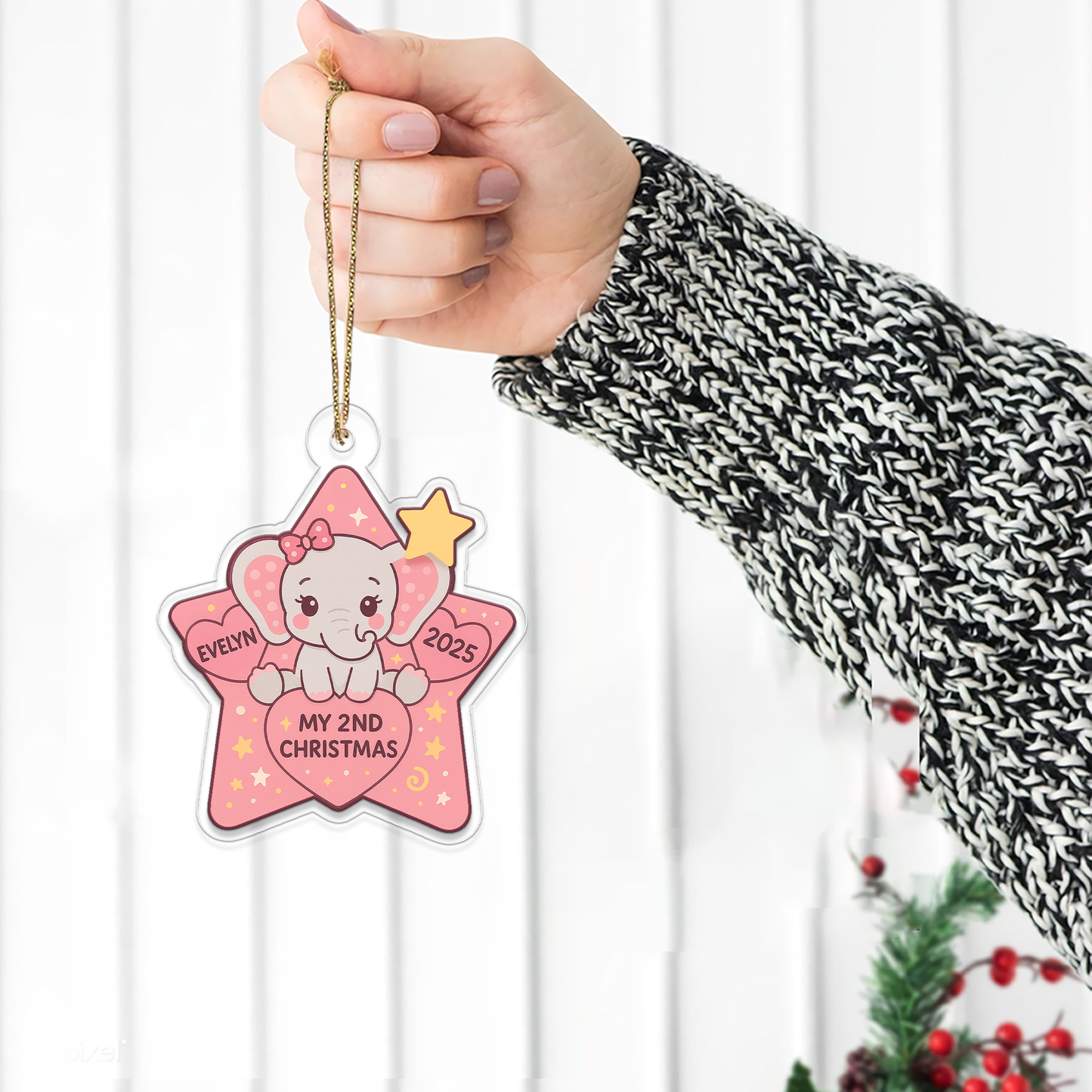Personalized Elephant Ornament, Christmas Decor, Elephant Christmas Home Decor, Elephant Gift, Custom Kids Gift, Elephant Baby Shower