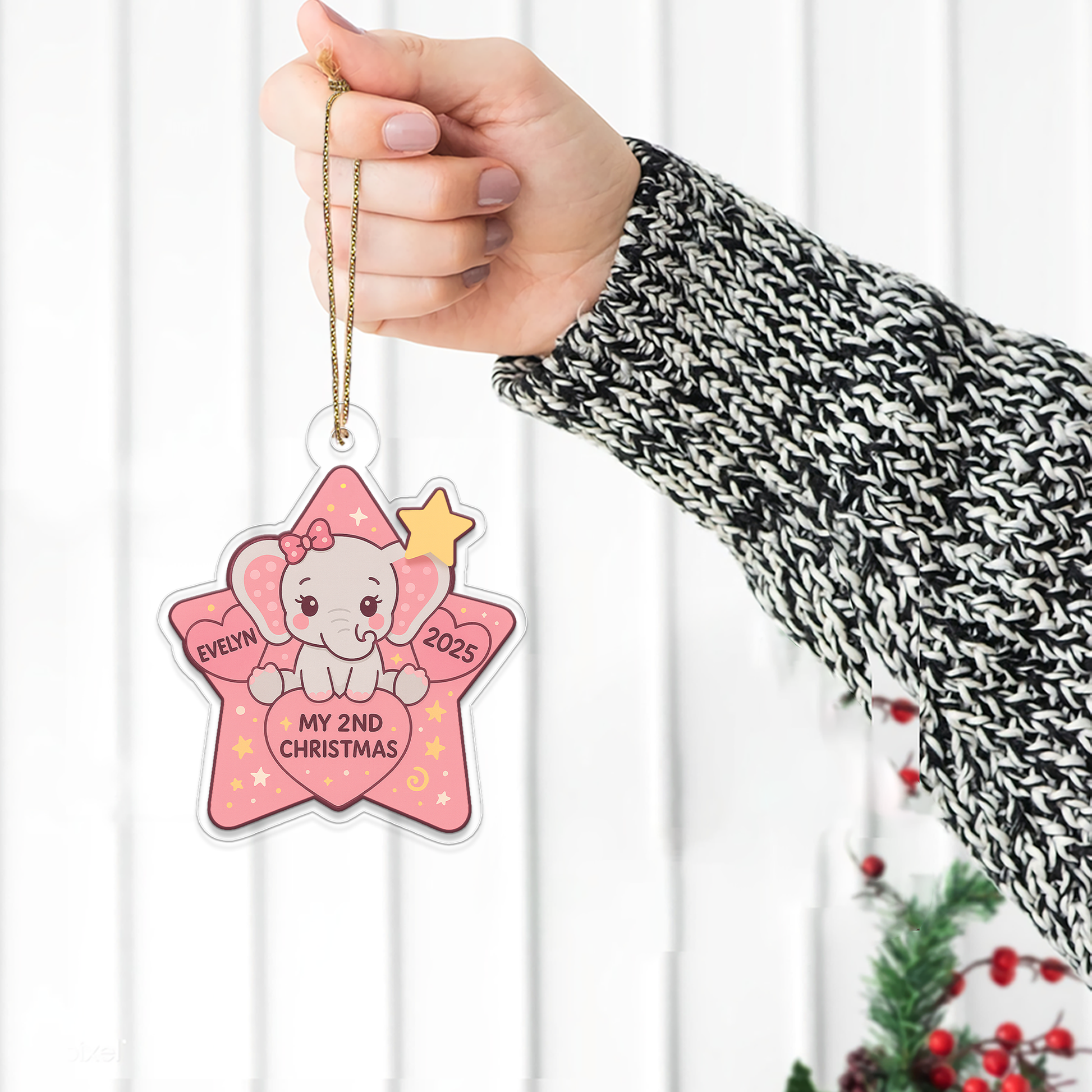 Personalized Elephant Ornament, Christmas Decor, Elephant Christmas Home Decor, Elephant Gift, Custom Kids Gift, Elephant Baby Shower