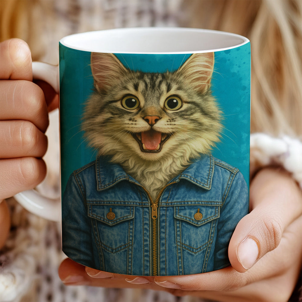 Custom Photo Denim Cat MugGift For Cat Lovers