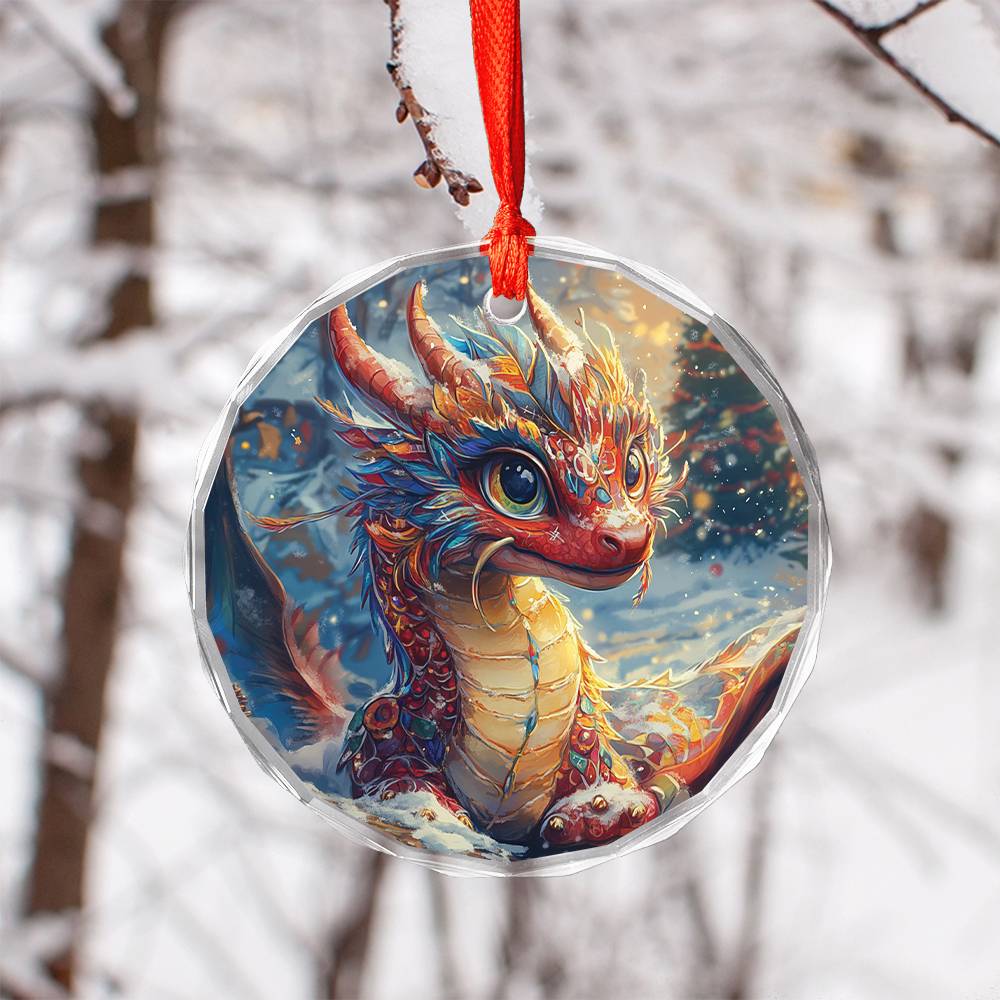 Beautiful Angus Dragon Christmas Night Design 1 Glass Ornament