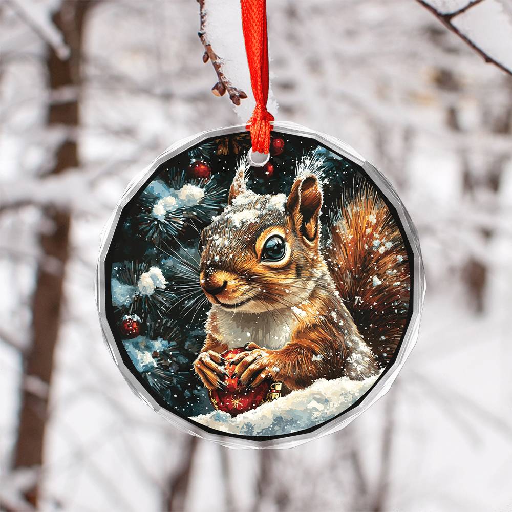 Beautiful Angus Squirrel Christmas Night Design 3 Glass Ornament