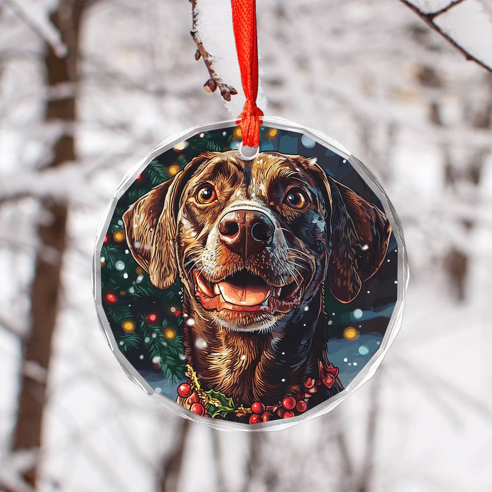 Beautiful Angus German Shorthaired Pointer Dog Christmas Night Design 4 Glass Ornament