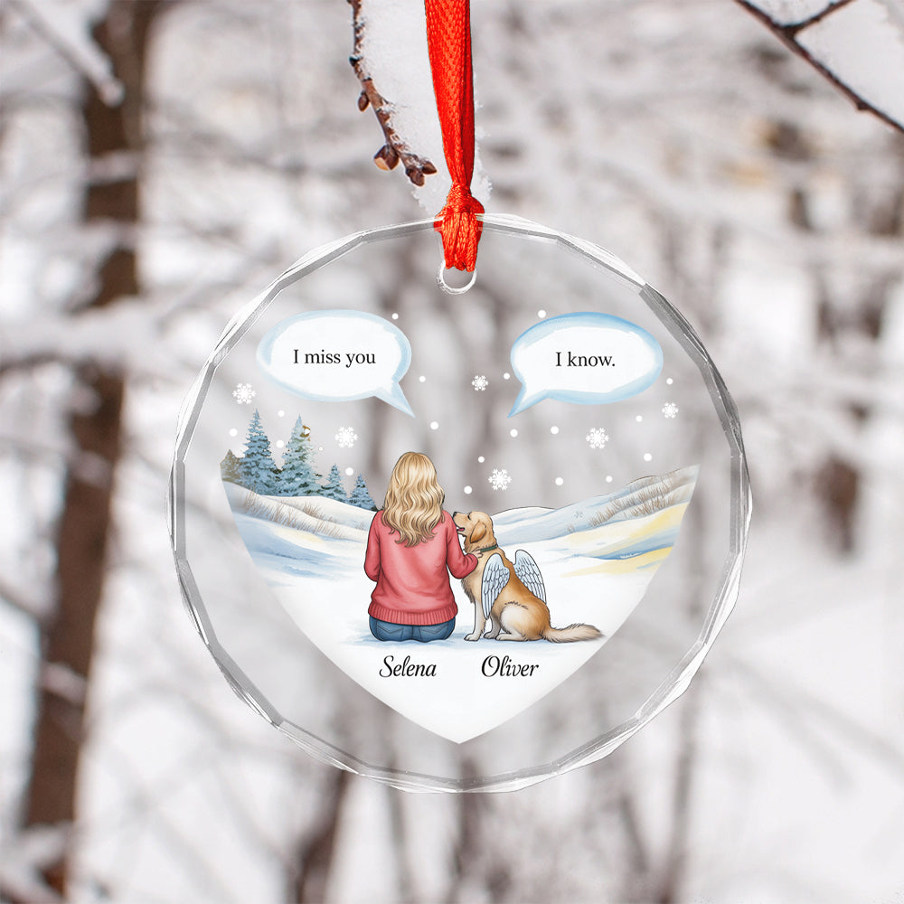 I Miss You Memorial Dog Cat - Personalized Heart Shaped Glass Ornament2