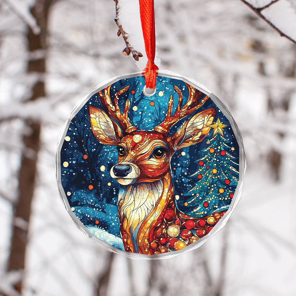 Beautiful Angus Deer Christmas Night Design 3 Glass Ornament