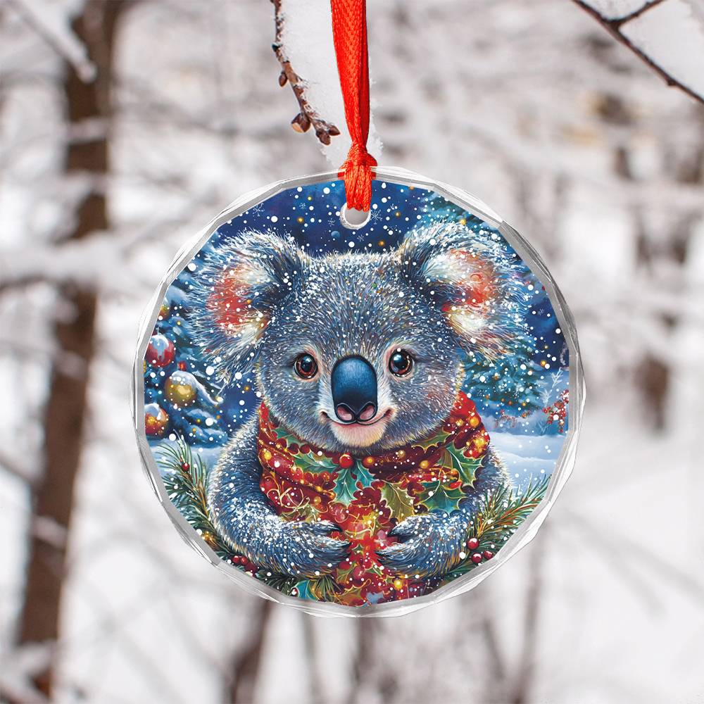 Beautiful Angus Koala Christmas Night Design 2 Glass Ornament