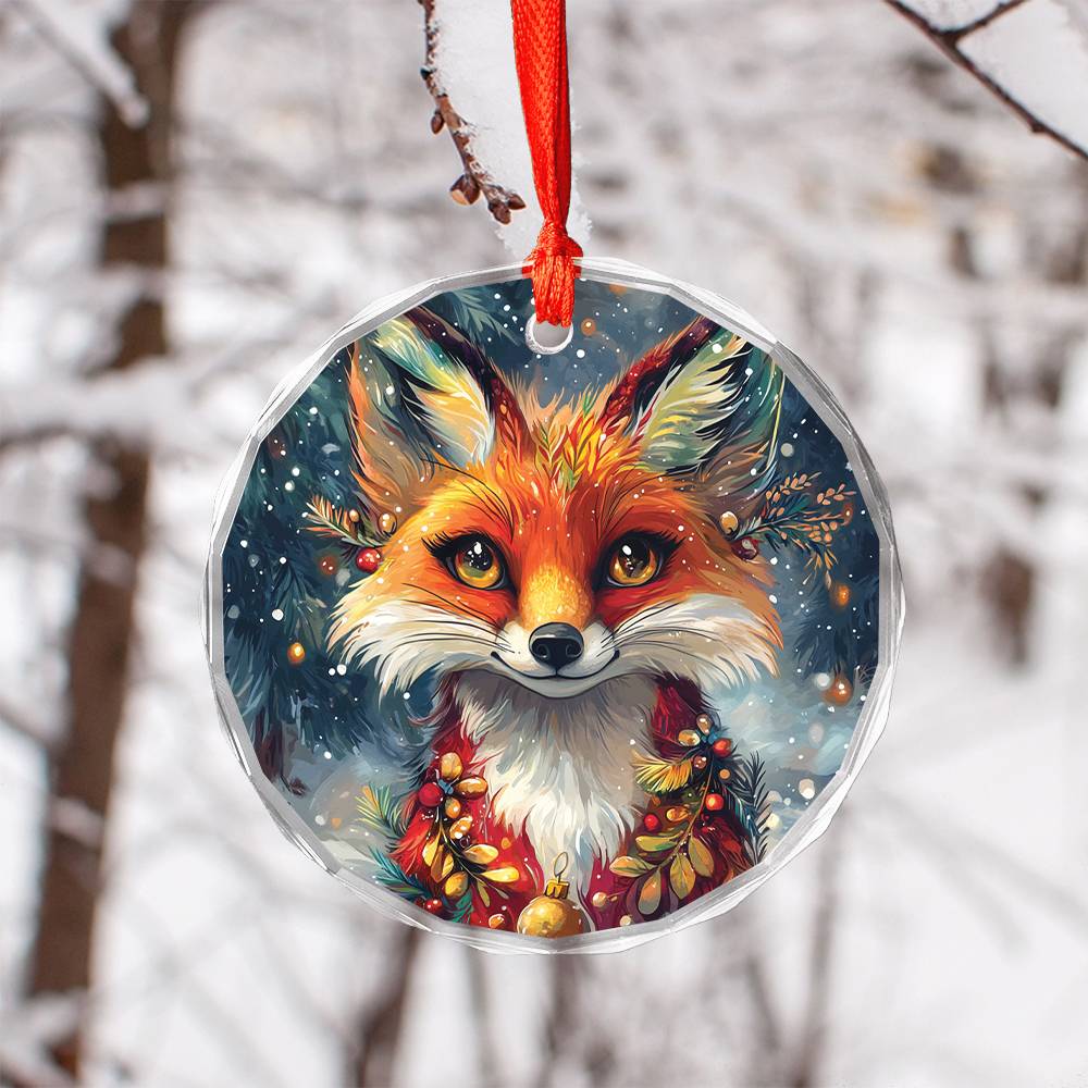 Beautiful Angus Fox Christmas Night Design 3 Glass Ornament