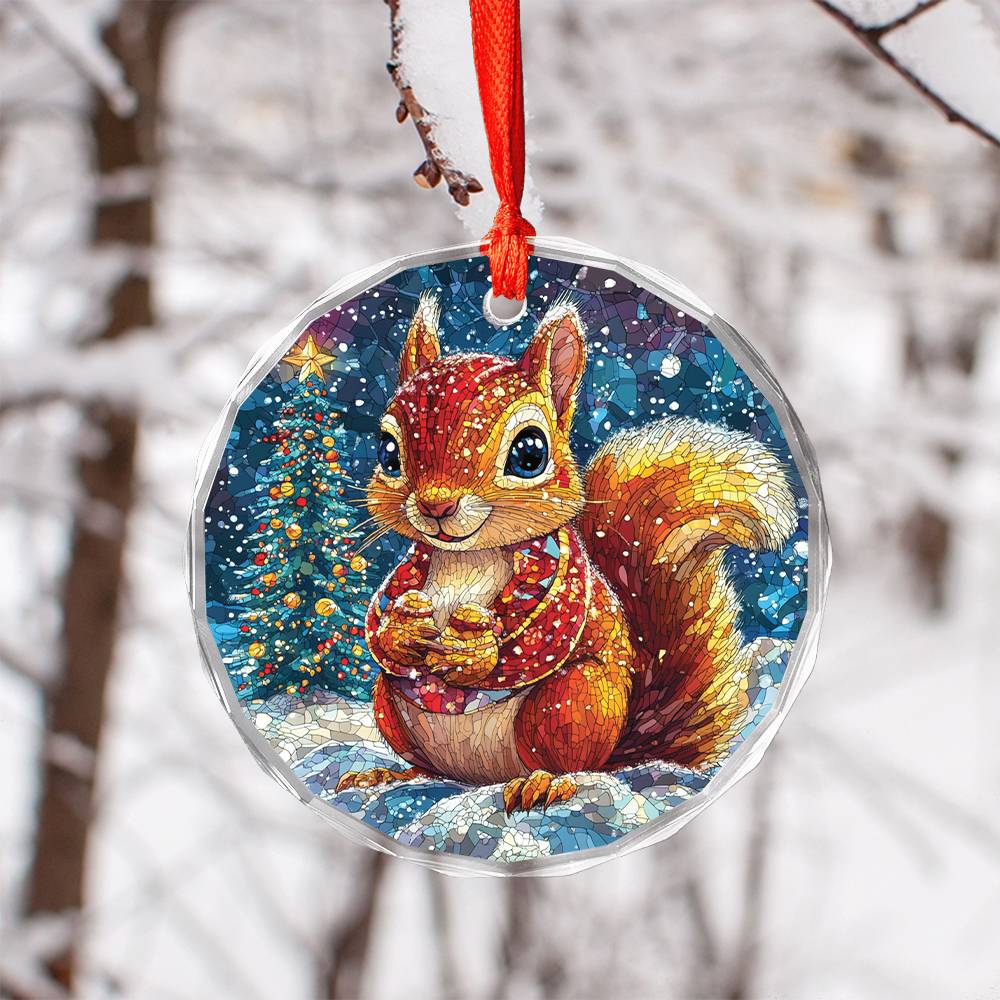 Beautiful Angus Squirrel Christmas Night Design 1 Glass Ornament