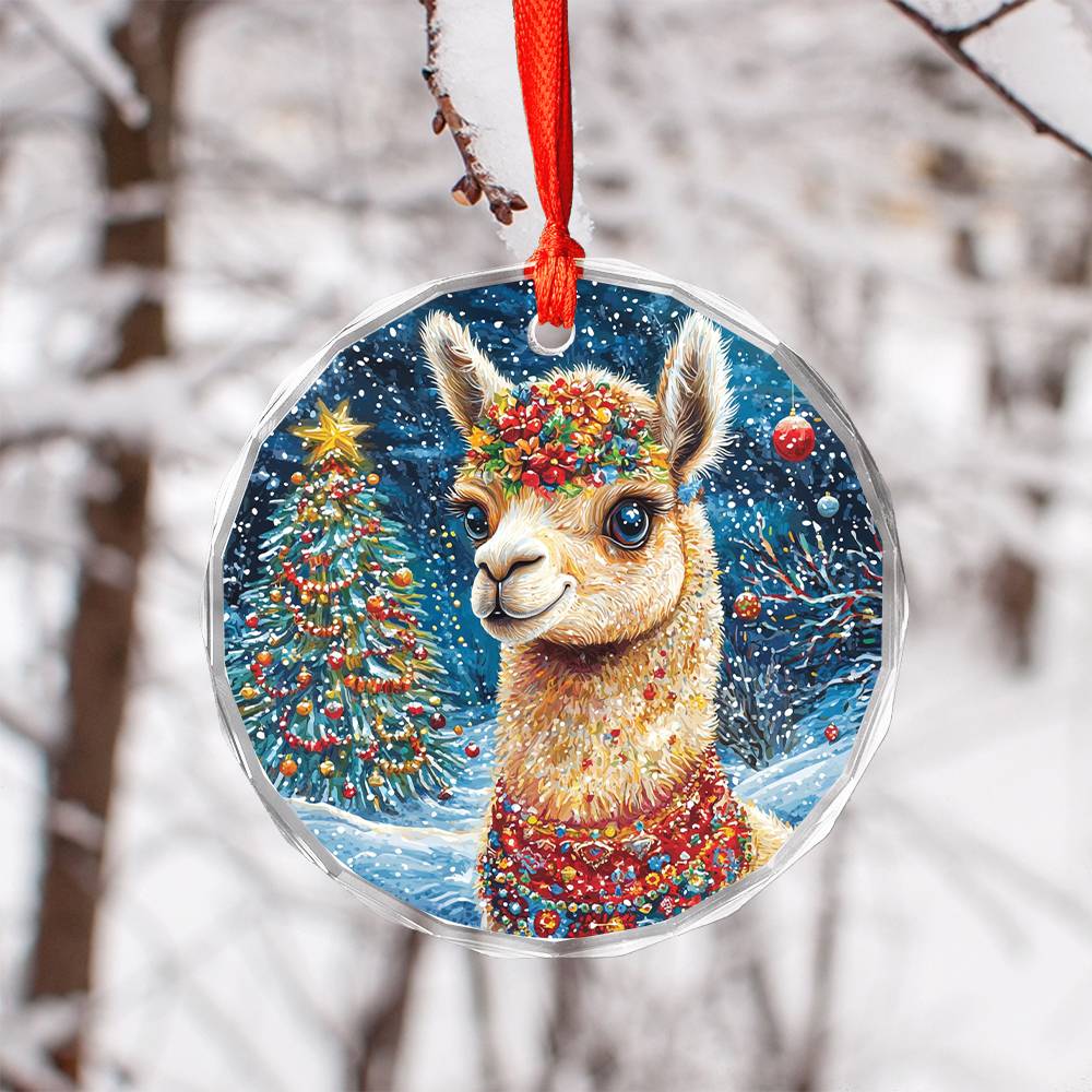 Beautiful Angus Alpaca Christmas Night Design 2 Glass Ornament